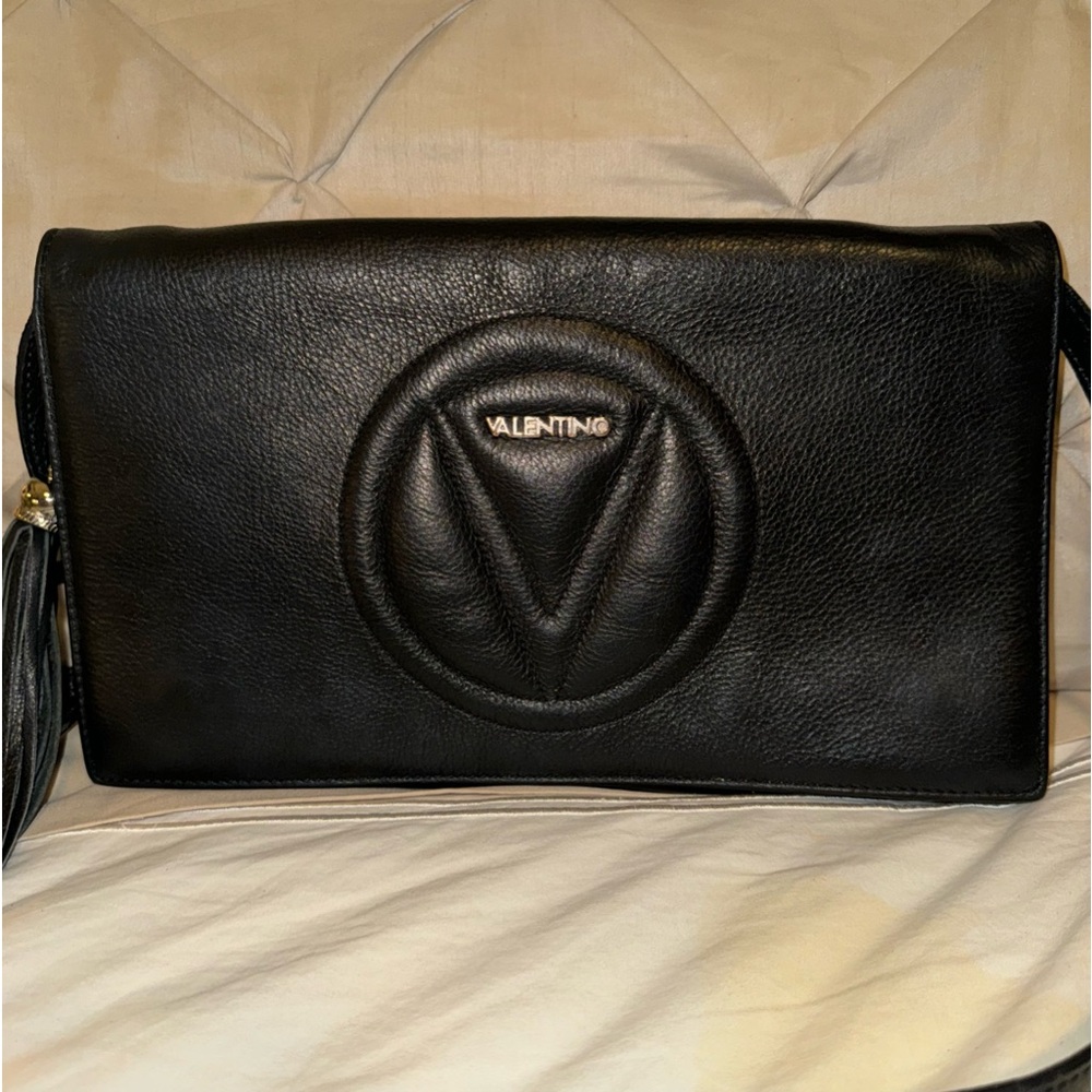 VALENTINO Black Lather Shoulder/Crossbody Bag.